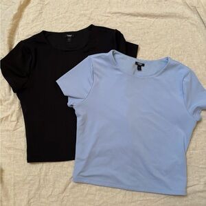 Two Women's Express Body Contour Black and Light Blue Tops